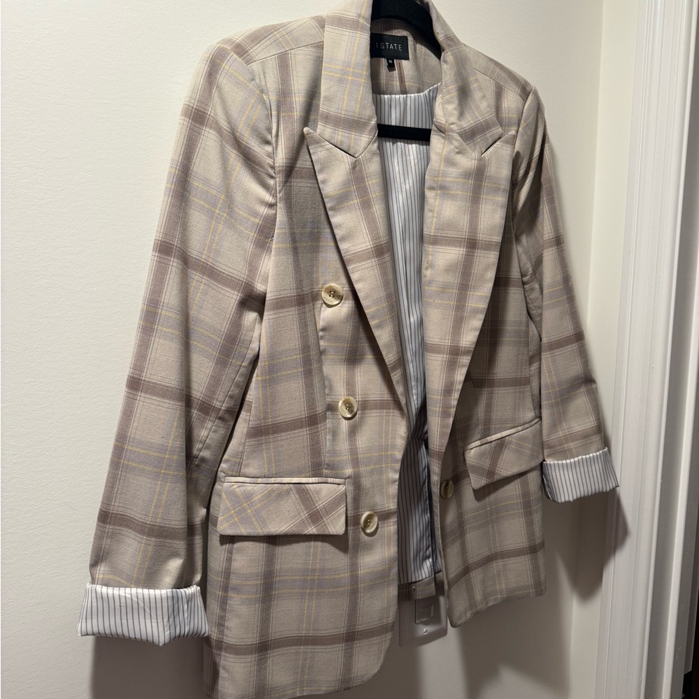 1. State Beige and Yellow Plaid Blazer